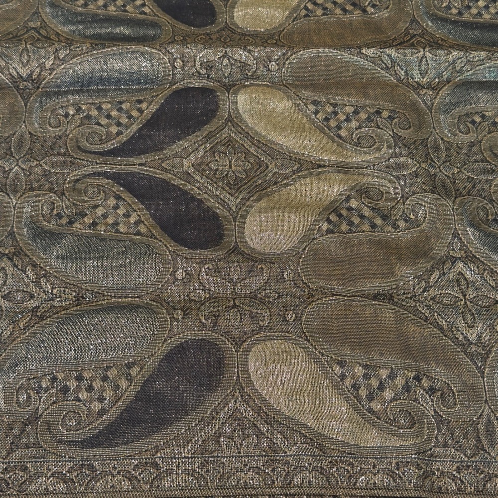 Pashmina Silk Paisley Scarf Gold Bronze Grey Metallic Jacquard Fringe Wrap Shawl - Picture 8 of 9